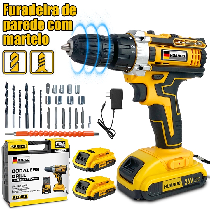 Furadeira/Parafusadeira 26V C/ Kit Maleta COM DUAS BATERIAS 6500MAH(110V/220V)