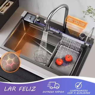 Cuba Dupla Gourmet Aço Inox com acessórios75x45cm Mostra a temperatura da água