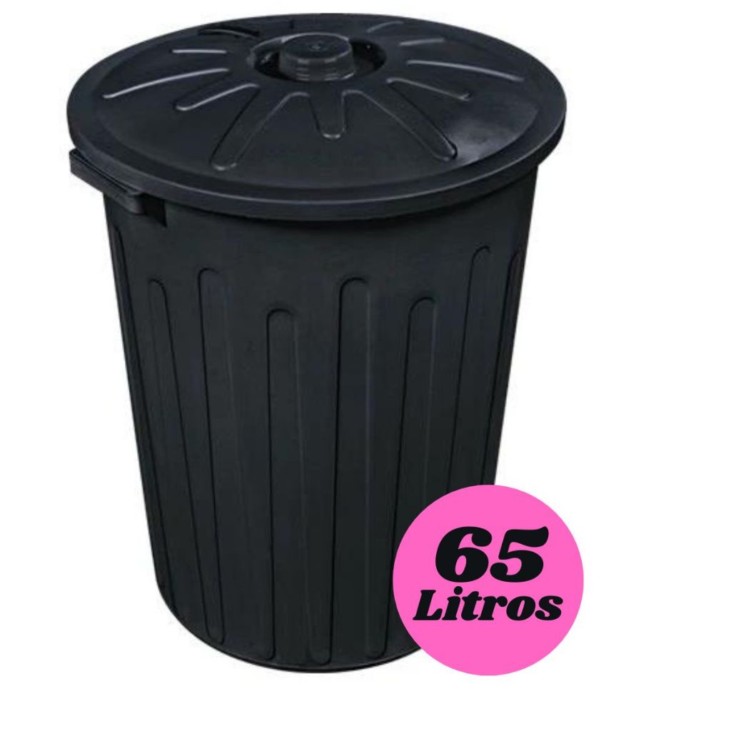 Lixeira plástica redonda 65 litros Preto