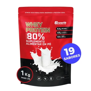 100% Whey Protein Concentrado (80% Proteína Pura) - Pacote 1000g - Growth Supplements