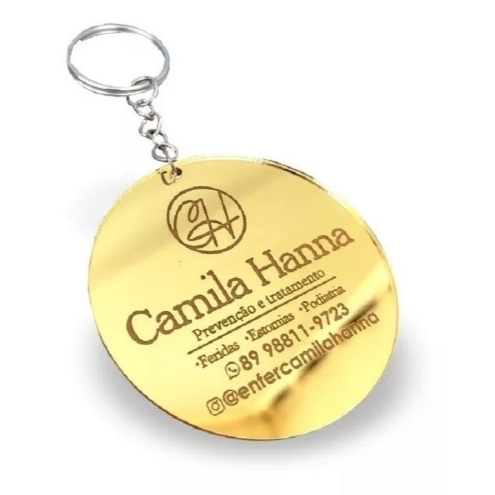 Chaveiro de Acrílico Espelhado pequeno Personalizado 50 unidades