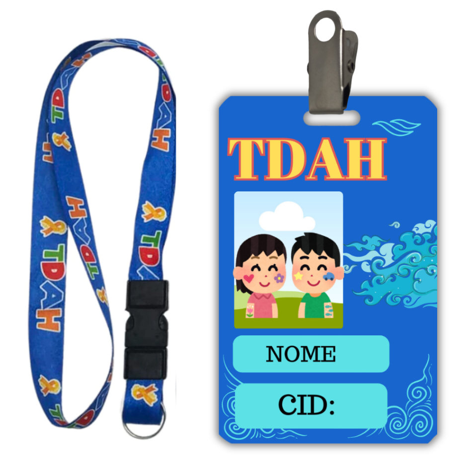 Kit Crachá Identificação Personalizado TDAH Polímero + Cordão TDAH