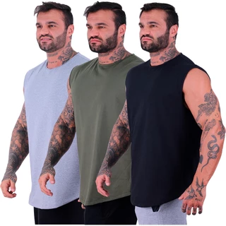 Kit 3 Regatas Machão Longline MXD Conceito Sem Estampa Fitness Casual