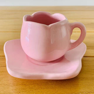 Xícara e Pires para Café Tulipa Rosa 80ml