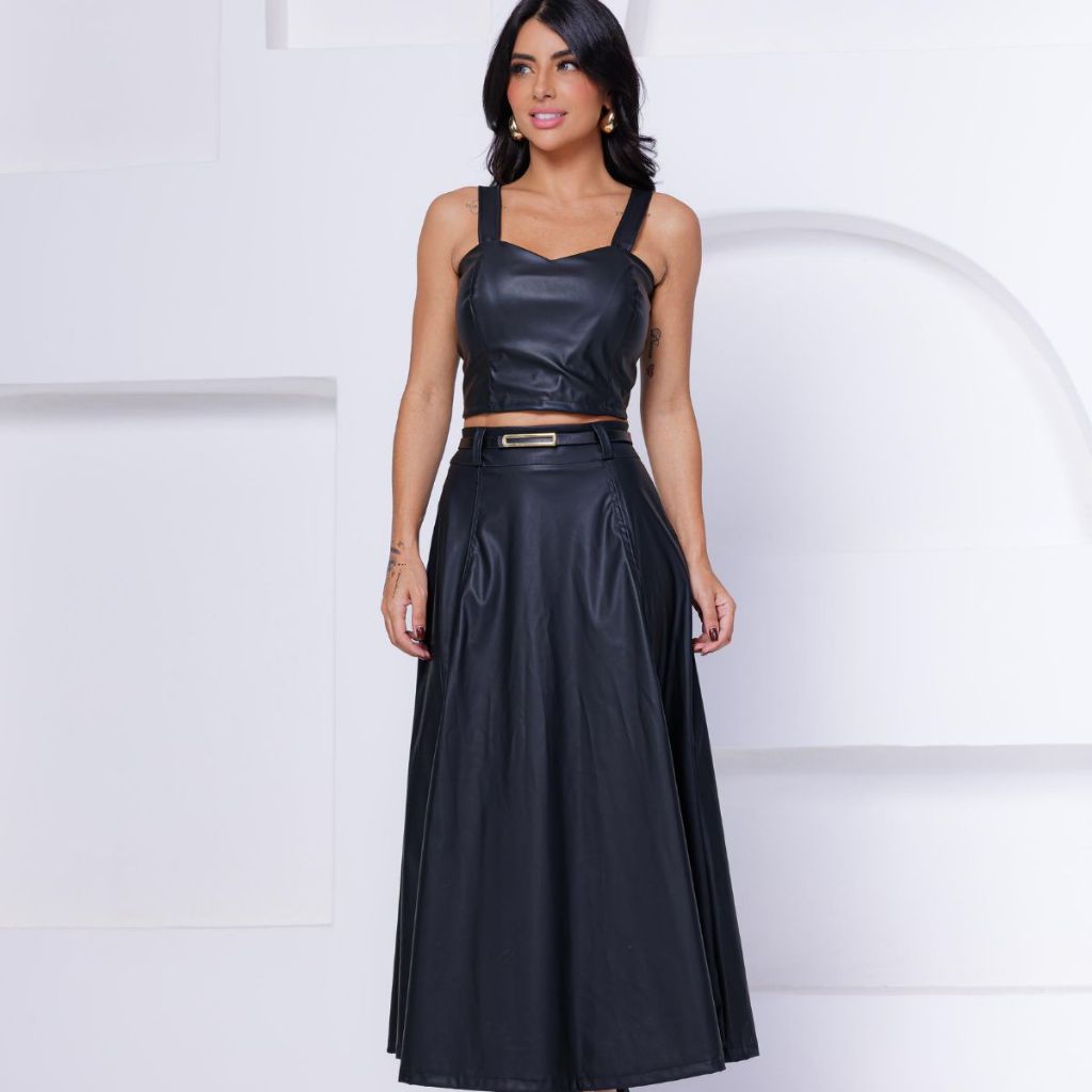Conjunto de couro saia com cinto cropped com bojo tamanho m e g .gg ...