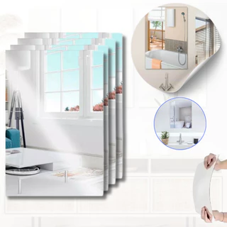 Kit Espelho Adesivo 30x40cm Leve 4 Unidades Decorativo De Parede Versátil Retangular Boa Nitidez