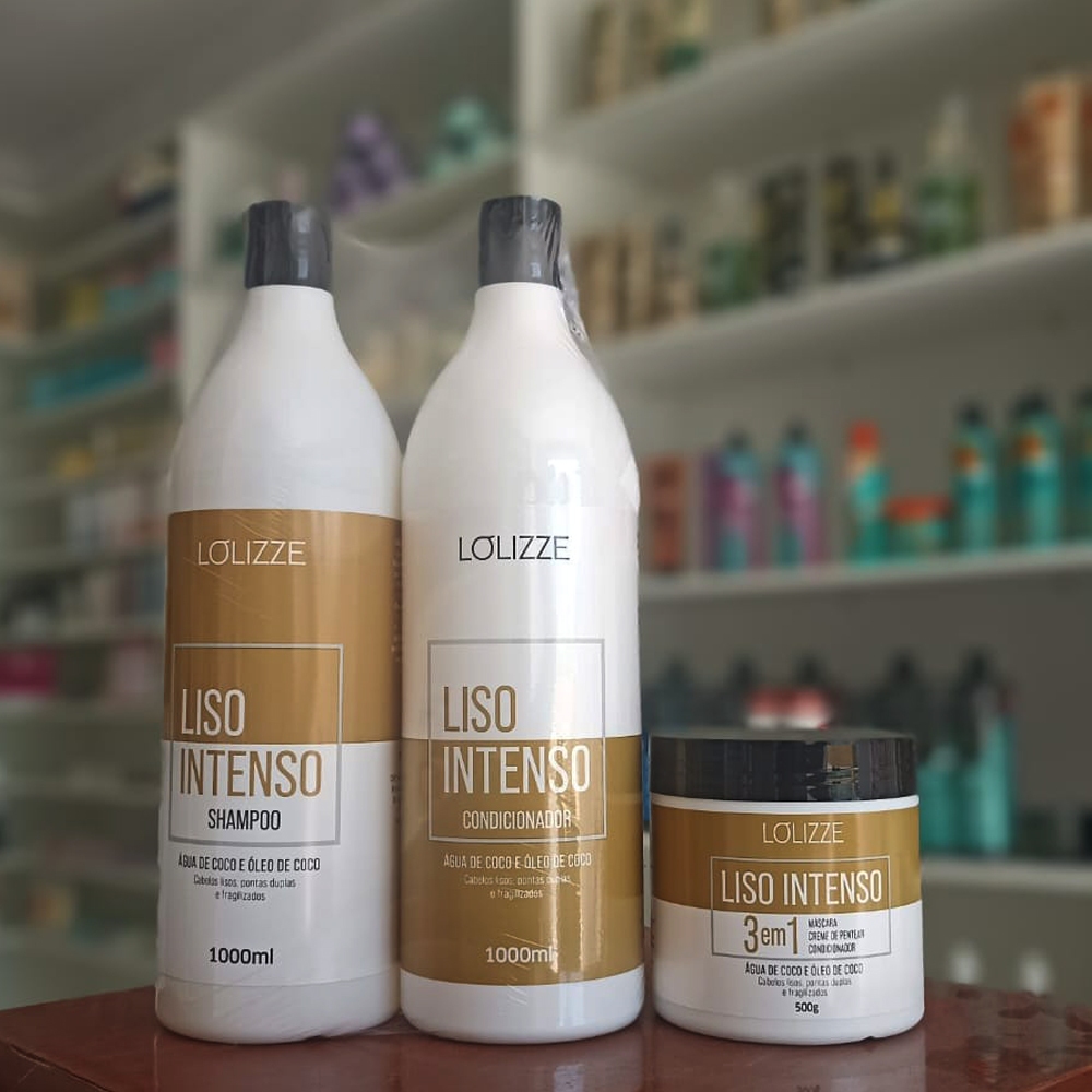 Kit Lolizze Liso intenso Shampoo, Condicionador 1L e Máscara 3 em