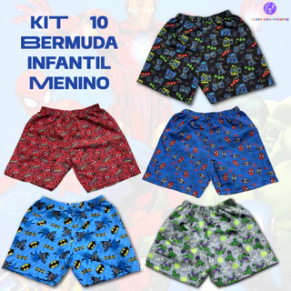 Kit 10 Peças Bermudas Infantil Menino Sortidas Heróis