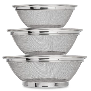 Kit 3 Escorredor de Macarrão Aço inox Peneira de Alimentos e Vegetais Multiuso Tamanhos Variados