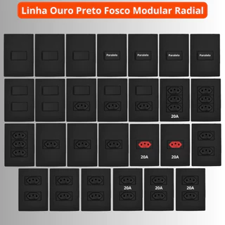 Kit 27 peças Tomadas e Interruptores Linha Ouro Preto Fosco Modular Radial