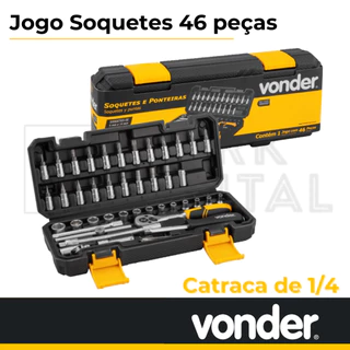 Kit JG de soquetes sextavados e ponteiras C/ encaixe de 1/4", 4mm a 14mm, C/ catraca, 46 pçs VONDER