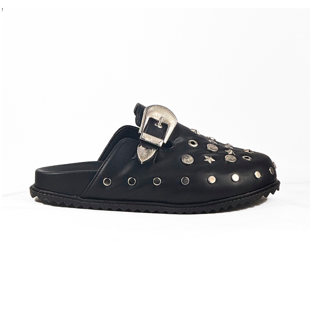 Mule Loafer Bico Redondo Papete Feminino Mocassim Metais