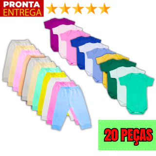 Kit Enxoval Infantil 20 Peças Body Manga Curta E Mijão De Bebê Menino E Menina