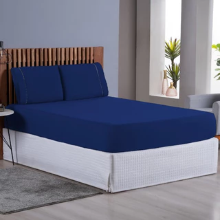 Jogo de Lençol Ponto Palito 03 Peças 400 Fios Cama Casal Queen 1.98m X 1.58m Micropercal em Oferta na Shopee