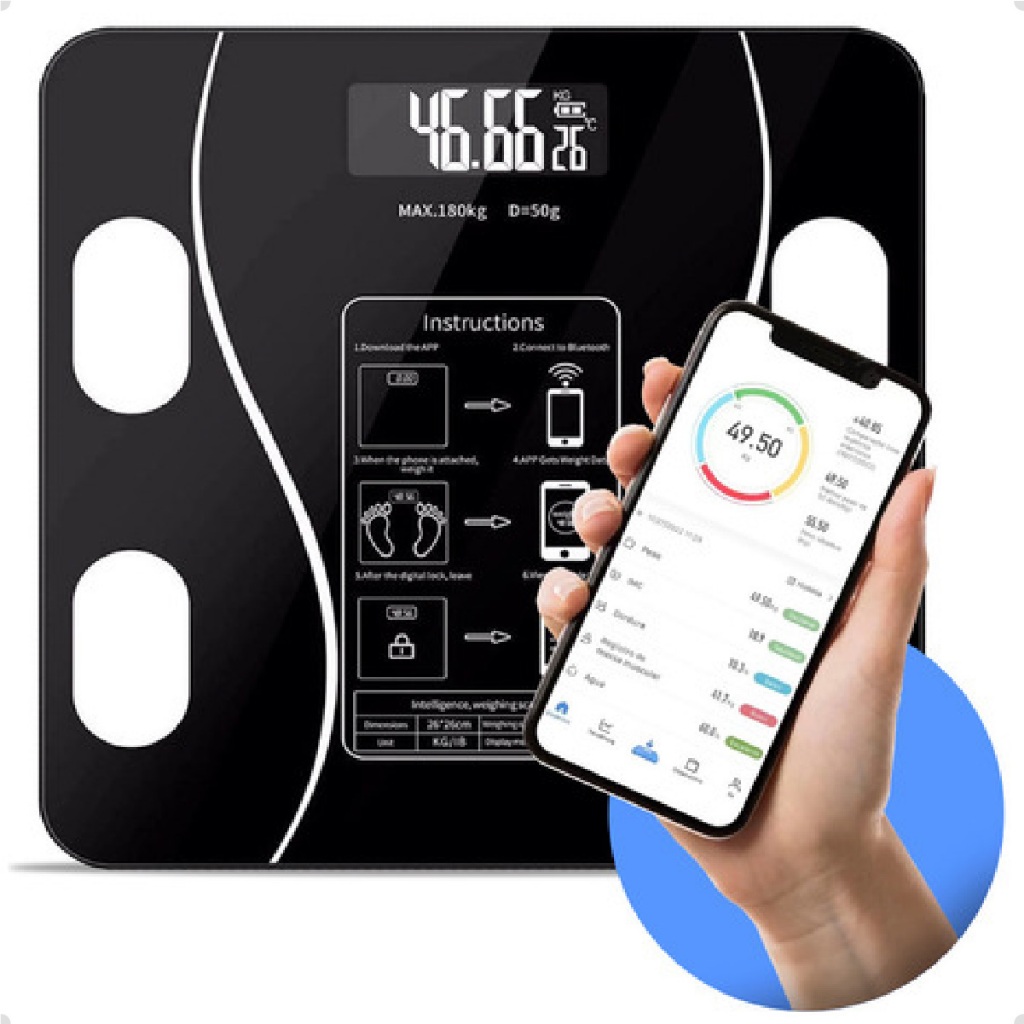 Balança De Bioimpedancia Digital Com Imc Completo Aplicativo Bluetooth Profissional Top