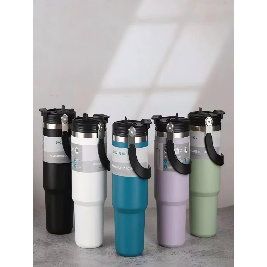 Garrafa Térmica 1200ML Com Alça Flip Tumbl Aço Inoxidável Isolamento Térmico Com Canudo P/ Academia Trabalho Caminhada