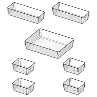 Kit 7 Cestos Organizadores Modular de Acrílico Cristal Para Geladeiras Gavetas e Maquiagens