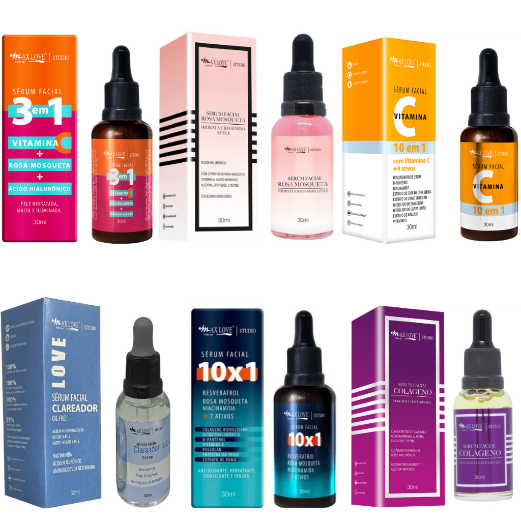 Kit C/6 Serum Facial Com Ácido Hialurônico, Vit B5, Colágeno