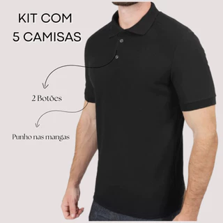Kit 5 Camiseta Gola Polo Masculino Malha Piquet Poliéster