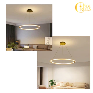 Luminária Pendente Arco Aro Anél 60cm LED 3200K Branco Quente Lustre Moderno Mesa De Jantar Sala