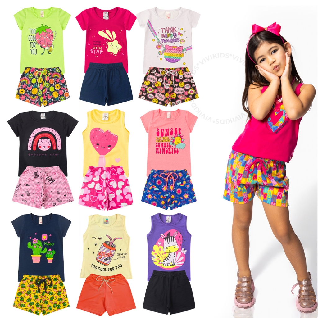 Conjunto Infantil Menina 1 ao 14 Kit 4 Peças Verão Roupa Feminina ...