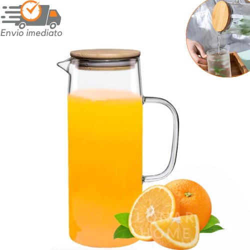 Jarra De Vidro 1 Litro Com Tampa De Bambu Hermética Garrafa de Suco