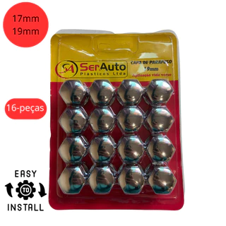 Kit Capa Parafuso Roda Cromado Universal 17mm 19mm Jogo 16 Peças