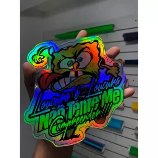 Adesivo bob esponja caminhoneiro motos bau holografico 20cm