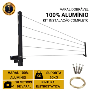 Varal De Roupa 60Kg Retrátil Parede Muro Apartamento Casa Até 4mt Reforçado com Kit Instalação