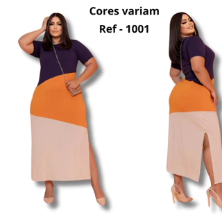 Vestido Feminino Longo Plus Size Moda Evangélica com fenda Manga Alça e liso do 46 ao 50