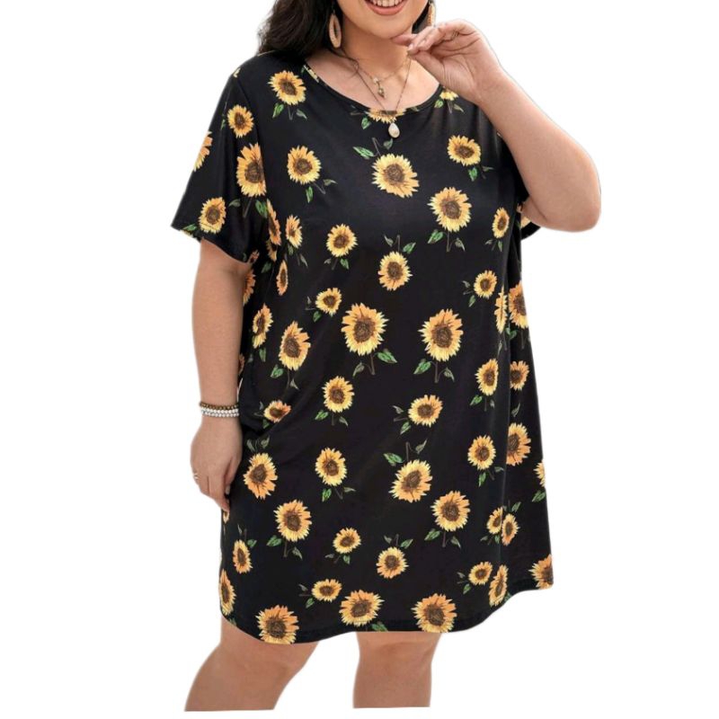 Vestido fashion de girassol plus size