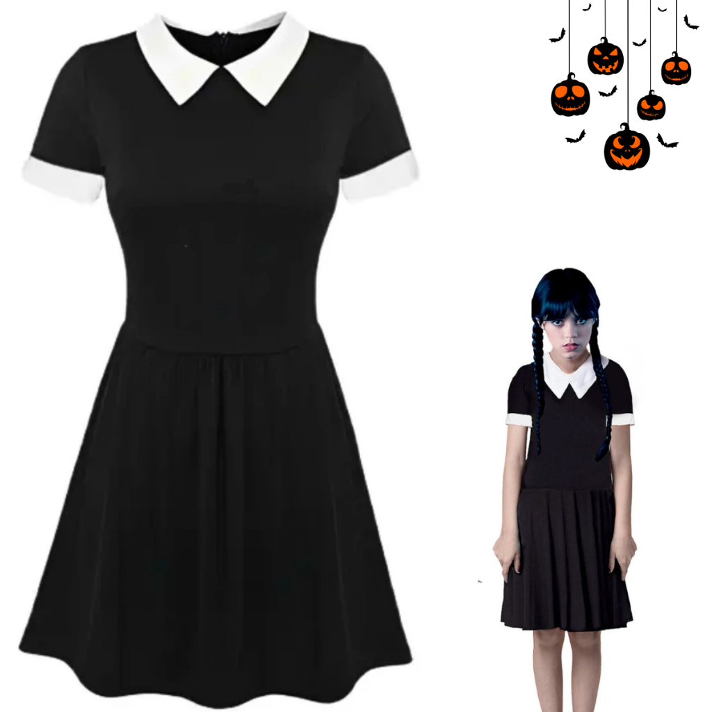 Fantasia Infantil Menina Halloween Vestido Wandinha Addms Halloween Fantasia Infantil