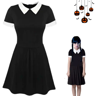 Fantasia Infantil Menina Halloween Vestido Wandinha Addms Halloween Fantasia Infantil