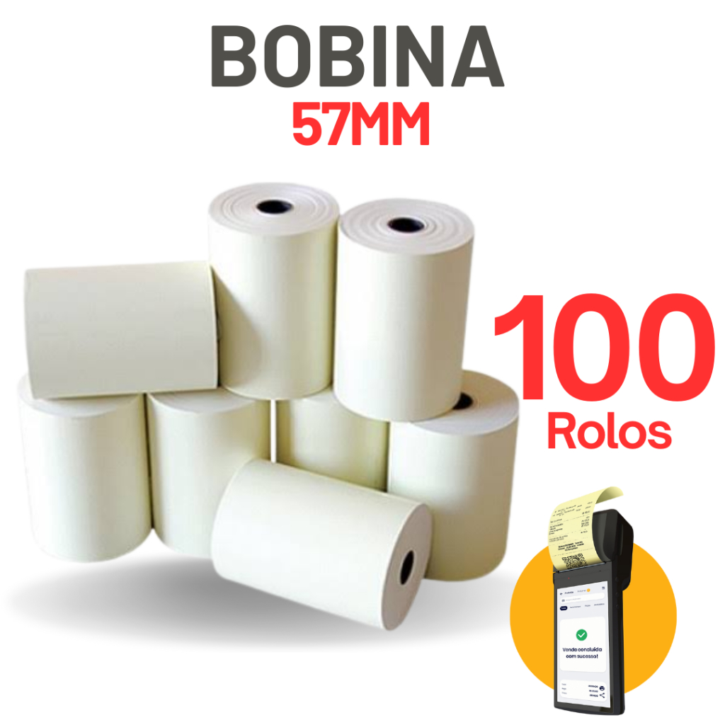 Bobina Térmica Para Máquina de Cartão, KIT 100 ROLOS-19 Metros -Caixa ...