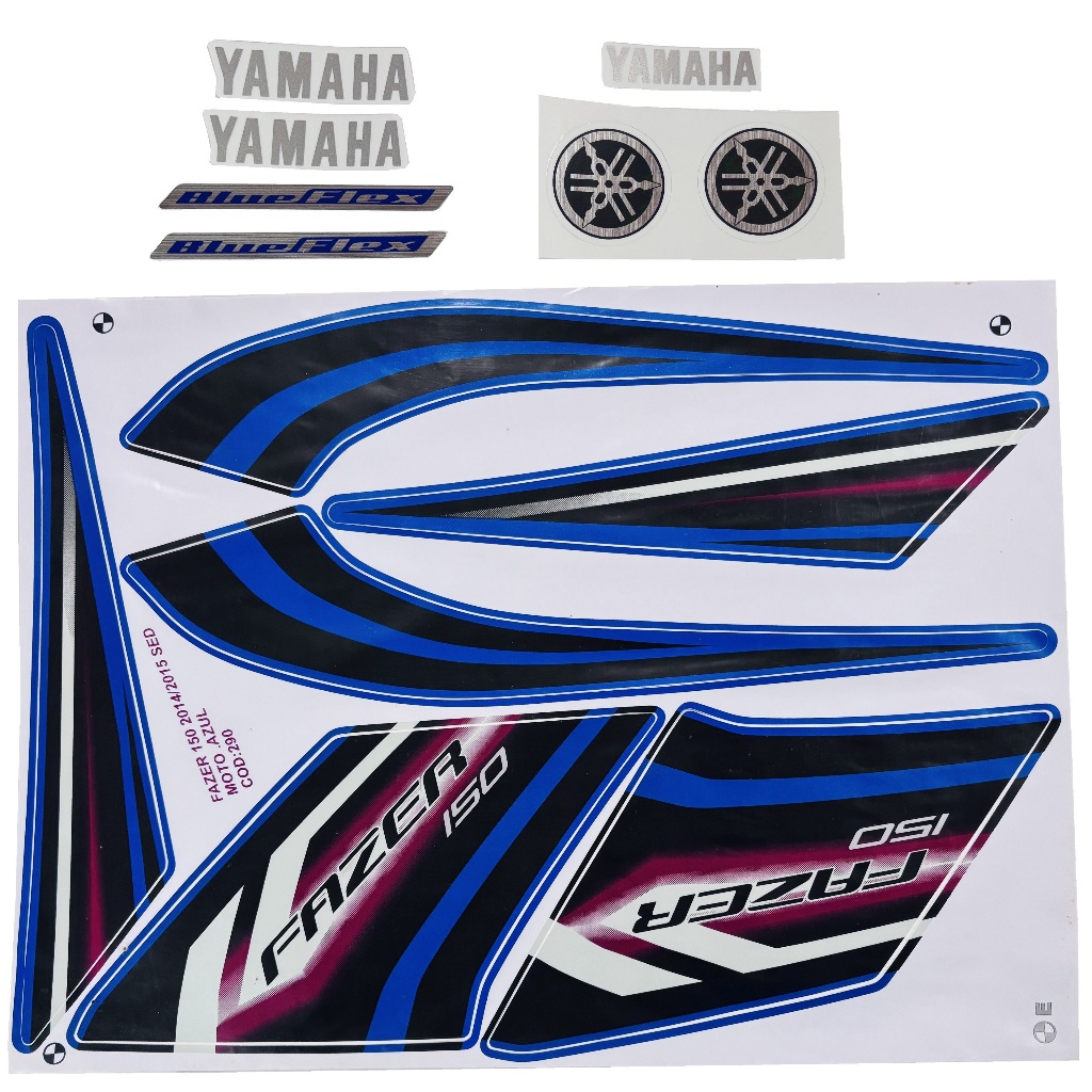 Kit Grafico Adesivo Faixa Fazer 150 Sed 2014 2015 Azul - 290