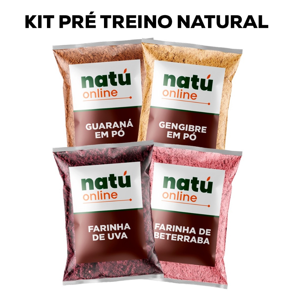 Kit Pré Treino Natural Beterraba, Uva, Guaraná e Gengibre em Pó