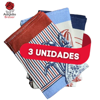 Kit com 3 Panos de Copa Atoalhado Teka Fiori Premium 46cm X 65cm - Estampas Variadas