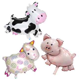 Kit c/ 15 Balão Metalizado Ovelha Porco Vaca - 5 Cada Animais Fazendinha