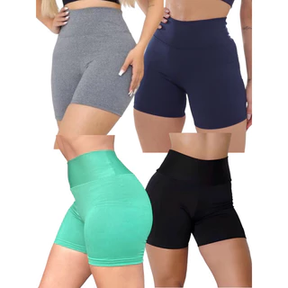 Kit 3 Short Feminino Fitnes Básico Cós largo e Cintura Alta Esportivo Academia Atividade Físicas