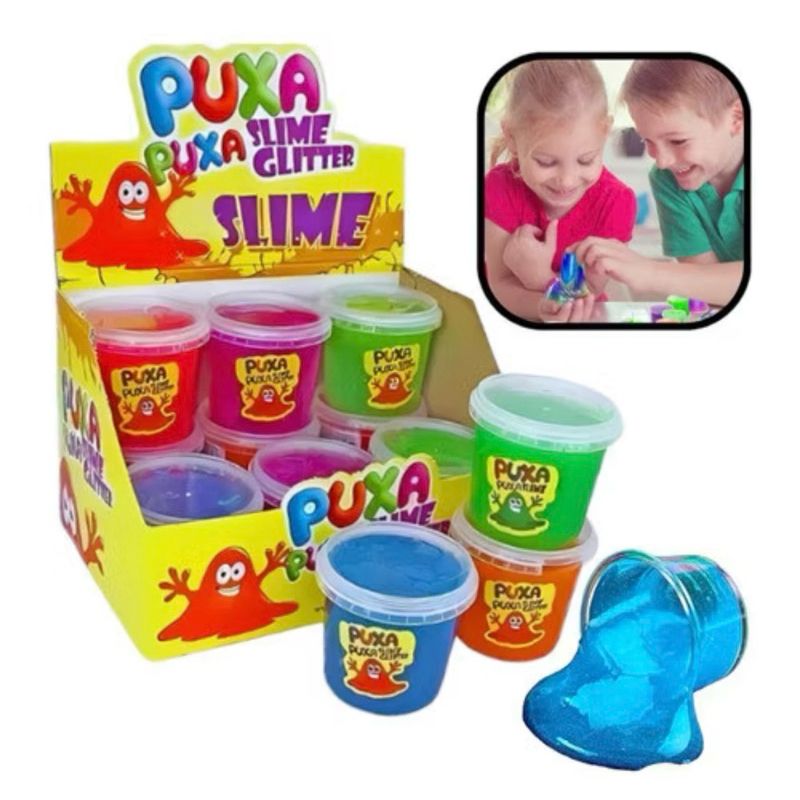 Caixa Com 3/ 12 / 20 De Slime Glitter Puxa-puxa 180g Puxa Puxa Slime ...