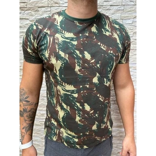 Camiseta Camuflada Masculina Alta Qualidade Camisa Manga Curta Exército