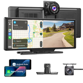 ESSGOO 10.26 polegadas carro gravador de condução sem fio Apple Carplay & Android-auto & Mirror link rádio do carro multimídia dois câmera player