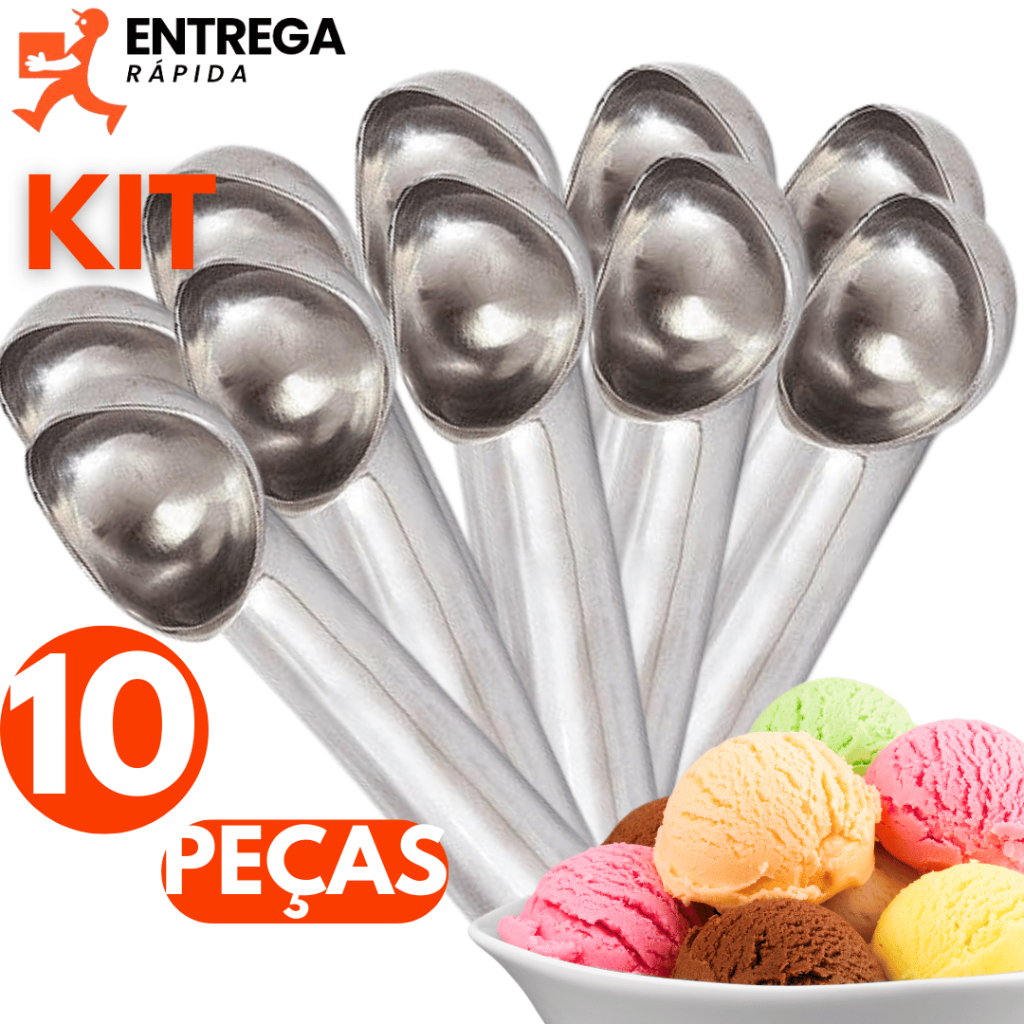 Kit Colher de Sorvete Profissional em Aluminio Pegador Tipo Concha ...