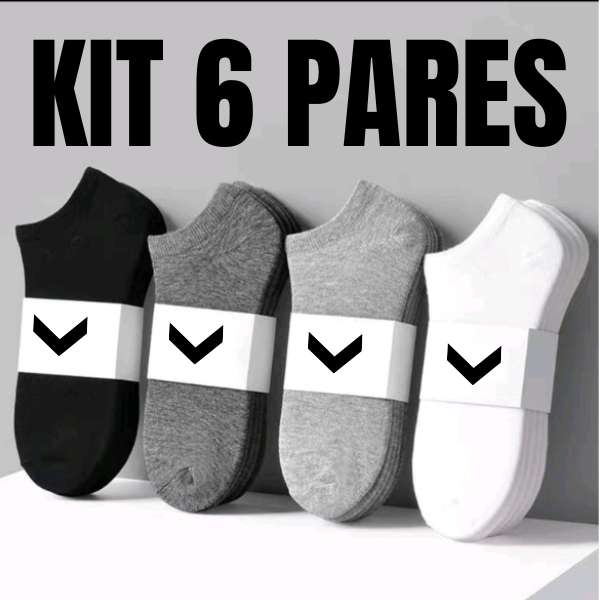 Kit 6 Pares de Meias Soquete invisivel 80% algodão