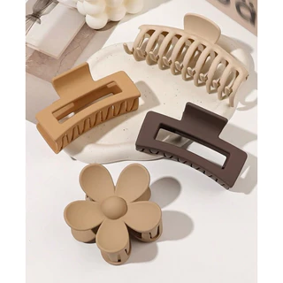 Kit 4 de Garras, Prendedores e Presilhas de Cabelo Plásticas Minimalistas - 4 Peças Tamanho Grande de Cor Sólida com Designs de Osso de Dragão e Flor - Adequado para Meninas e Mulheres