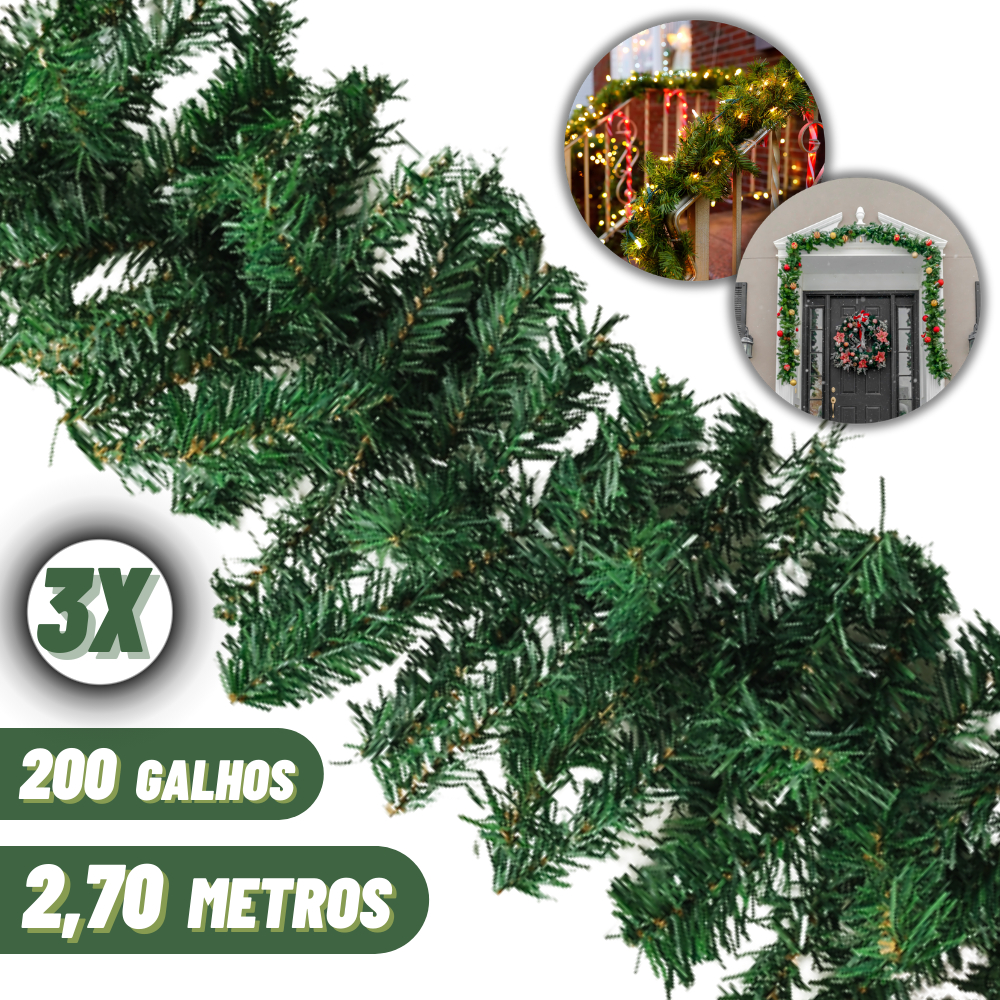 Festão Aramado De Natal Grosso Cheio Enfeite Decoração Casa Árvore 2,70 ...