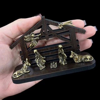Mini Presépio de madeira com metal/bronze