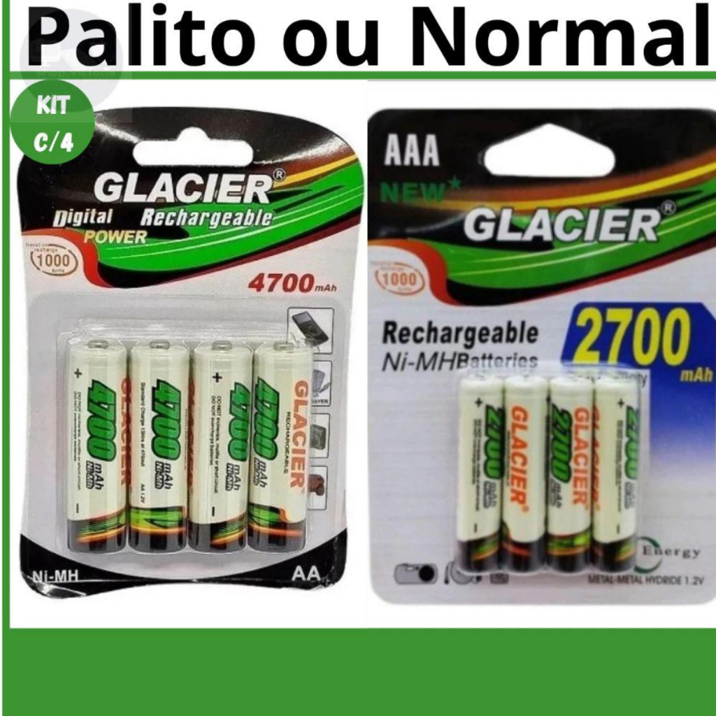Nova Kit 4 Pilhas recarregável AA 4700 / AAA 2700 mah Durabilidade Imperio Life