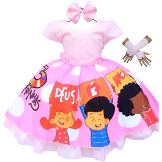 Vestido Infantil Tema Palavrinhas De Deus+ Luva E Tiara