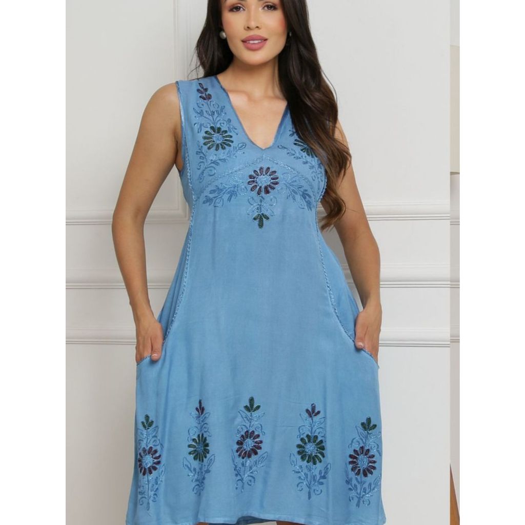 vestido curto cavado com rinda indiana